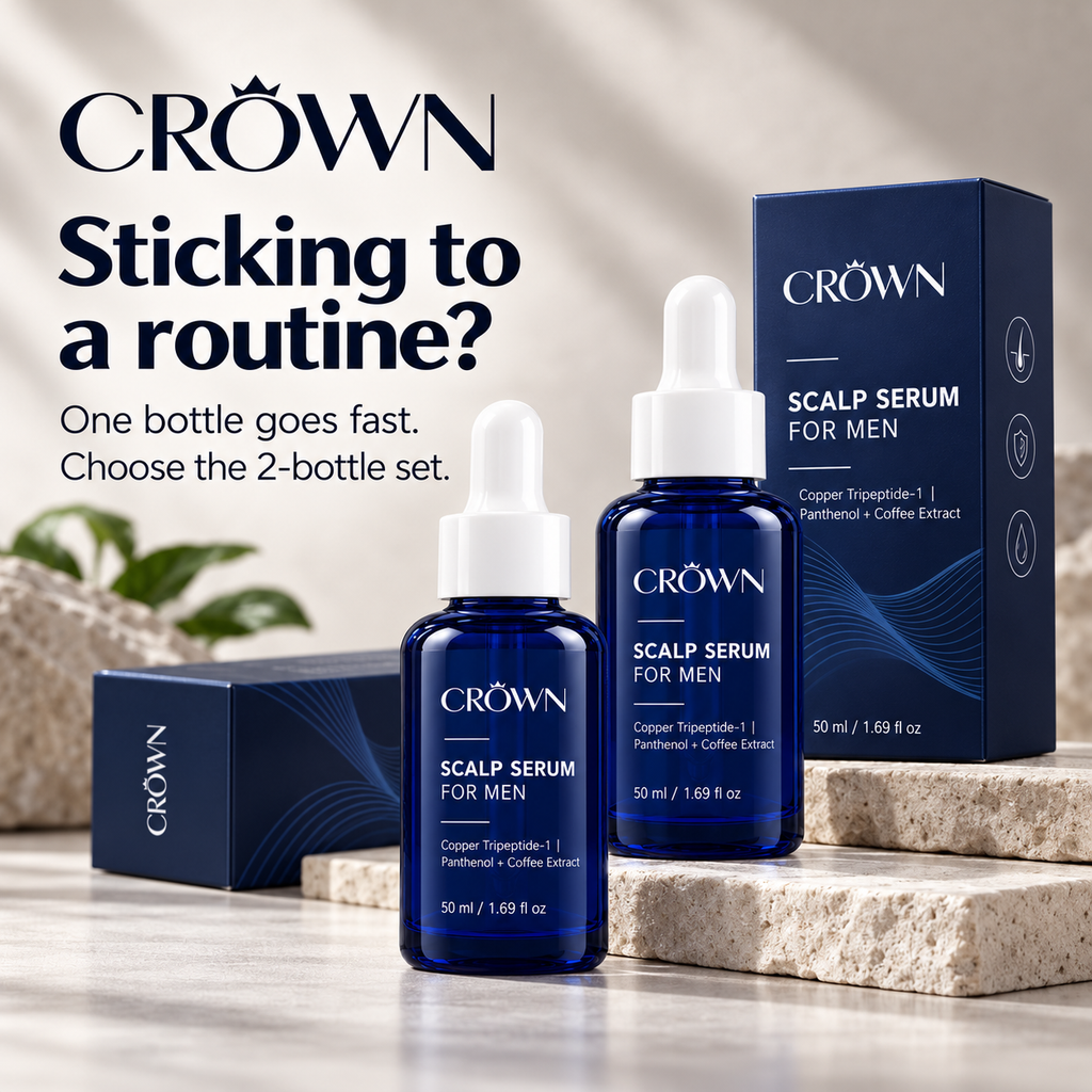 Two bottles of CROWN Scalp Serum for Men